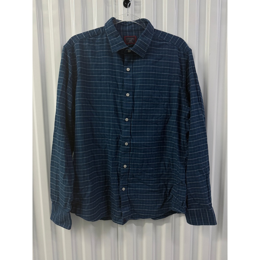UNTUCKit Michelot Shirt Mens XL Blue Excellent Slim Fit Windowpane Button Down